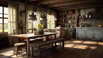 AI generated Rustic Farmhouse interior design photo