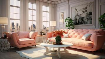 AI generated Salmon living room design photo