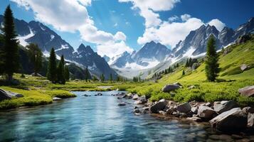 AI generated Scenic Mountain Lakes background photo