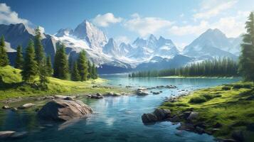 AI generated Scenic Mountain Lakes background photo
