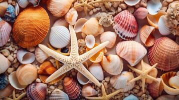 AI generated Seashell Collection Background photo