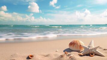 ai generado conchas marinas en el playa antecedentes foto