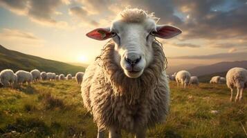 AI generated a sheep is standing in a field with other sheep photo