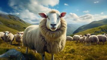 AI generated a sheep is standing in a field with other sheep photo