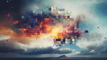 AI generated Sky with Abstract Collage Background photo