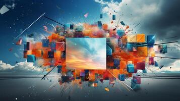 AI generated Sky with Abstract Collage Background photo