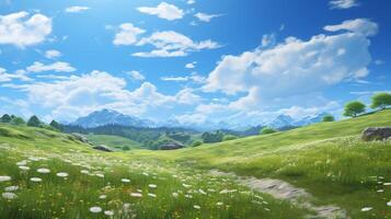 AI generated Sky with Meadow Background photo