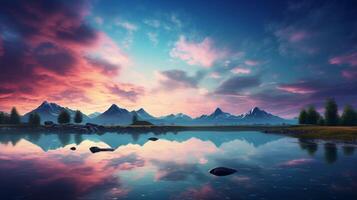 ai generado cielo con lago antecedentes foto