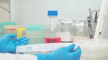 Work on samples of substances is carried out in the laboratory video