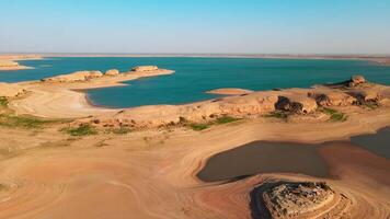 Drone flight over the dry-type playa and the lake video