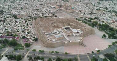 The flight of the drone over the famous old ancient Ark fortress in Bukhara at dawn video