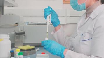 Work on samples of substances is carried out in the laboratory video