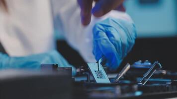 Close up portrait of computer engineer's hand is holding CPU's computer. video