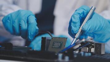 Close up portrait of computer engineer's hand is holding CPU's computer. video