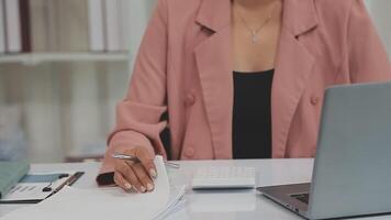 Audit concept,Administrator business man financial inspector and secretary making report calculating balance. Internal Revenue Service checking document. video