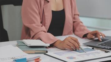 Audit concept,Administrator business man financial inspector and secretary making report calculating balance. Internal Revenue Service checking document. video