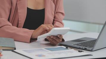 Audit concept,Administrator business man financial inspector and secretary making report calculating balance. Internal Revenue Service checking document. video
