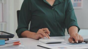 Audit concept,Administrator business man financial inspector and secretary making report calculating balance. Internal Revenue Service checking document. video