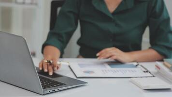 Audit concept,Administrator business man financial inspector and secretary making report calculating balance. Internal Revenue Service checking document. video