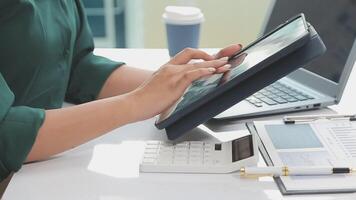 Audit concept,Administrator business man financial inspector and secretary making report calculating balance. Internal Revenue Service checking document. video