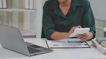 Audit concept,Administrator business man financial inspector and secretary making report calculating balance. Internal Revenue Service checking document. video