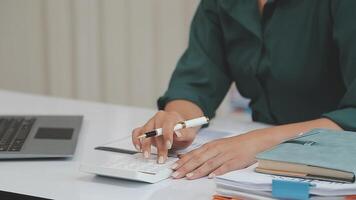 Audit concept,Administrator business man financial inspector and secretary making report calculating balance. Internal Revenue Service checking document. video