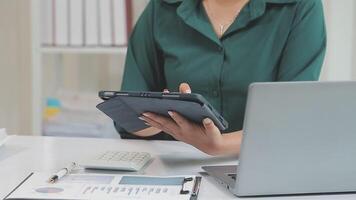 Audit concept,Administrator business man financial inspector and secretary making report calculating balance. Internal Revenue Service checking document. video