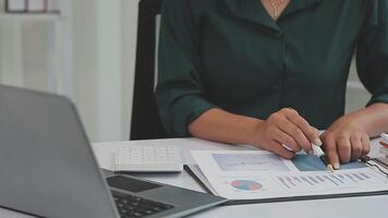 Audit concept,Administrator business man financial inspector and secretary making report calculating balance. Internal Revenue Service checking document. video