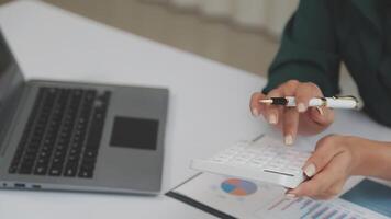 Audit concept,Administrator business man financial inspector and secretary making report calculating balance. Internal Revenue Service checking document. video