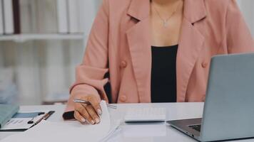 Audit concept,Administrator business man financial inspector and secretary making report calculating balance. Internal Revenue Service checking document. video