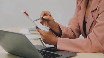 Audit concept,Administrator business man financial inspector and secretary making report calculating balance. Internal Revenue Service checking document. video