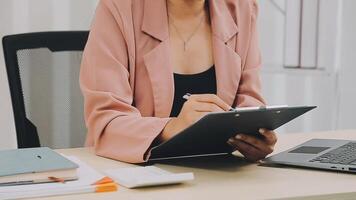 Audit concept,Administrator business man financial inspector and secretary making report calculating balance. Internal Revenue Service checking document. video