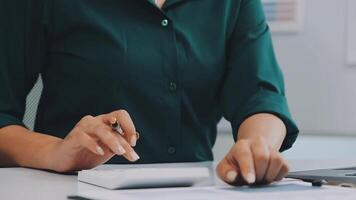 Audit concept,Administrator business man financial inspector and secretary making report calculating balance. Internal Revenue Service checking document. video