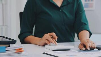 Audit concept,Administrator business man financial inspector and secretary making report calculating balance. Internal Revenue Service checking document. video