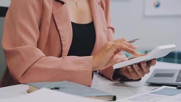 Audit concept,Administrator business man financial inspector and secretary making report calculating balance. Internal Revenue Service checking document. video