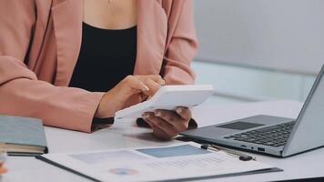 Audit concept,Administrator business man financial inspector and secretary making report calculating balance. Internal Revenue Service checking document. video