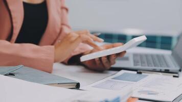 Audit concept,Administrator business man financial inspector and secretary making report calculating balance. Internal Revenue Service checking document. video