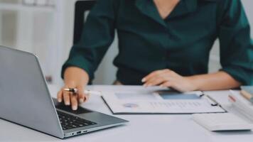 Audit concept,Administrator business man financial inspector and secretary making report calculating balance. Internal Revenue Service checking document. video