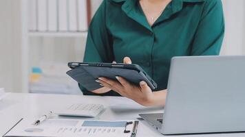 Audit concept,Administrator business man financial inspector and secretary making report calculating balance. Internal Revenue Service checking document. video