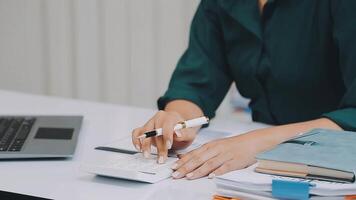 Audit concept,Administrator business man financial inspector and secretary making report calculating balance. Internal Revenue Service checking document. video