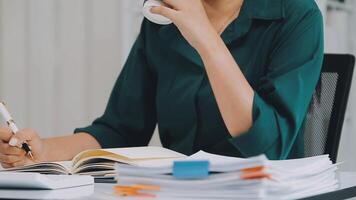Audit concept,Administrator business man financial inspector and secretary making report calculating balance. Internal Revenue Service checking document. video