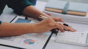 Audit concept,Administrator business man financial inspector and secretary making report calculating balance. Internal Revenue Service checking document. video