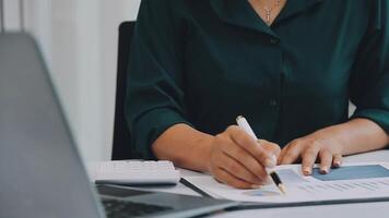 Audit concept,Administrator business man financial inspector and secretary making report calculating balance. Internal Revenue Service checking document. video