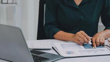 Audit concept,Administrator business man financial inspector and secretary making report calculating balance. Internal Revenue Service checking document. video
