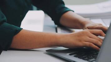 Audit concept,Administrator business man financial inspector and secretary making report calculating balance. Internal Revenue Service checking document. video