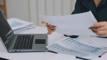 Audit concept,Administrator business man financial inspector and secretary making report calculating balance. Internal Revenue Service checking document. video