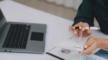 Audit concept,Administrator business man financial inspector and secretary making report calculating balance. Internal Revenue Service checking document. video