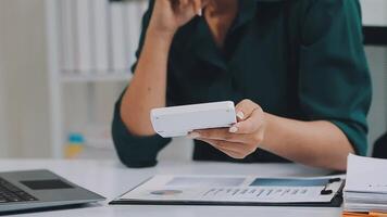 Audit concept,Administrator business man financial inspector and secretary making report calculating balance. Internal Revenue Service checking document. video