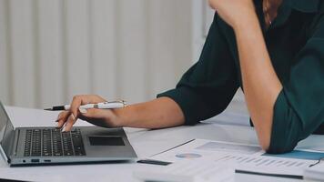 Audit concept,Administrator business man financial inspector and secretary making report calculating balance. Internal Revenue Service checking document. video