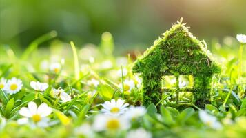 AI generated Eco-friendly living concept with a green moss house photo